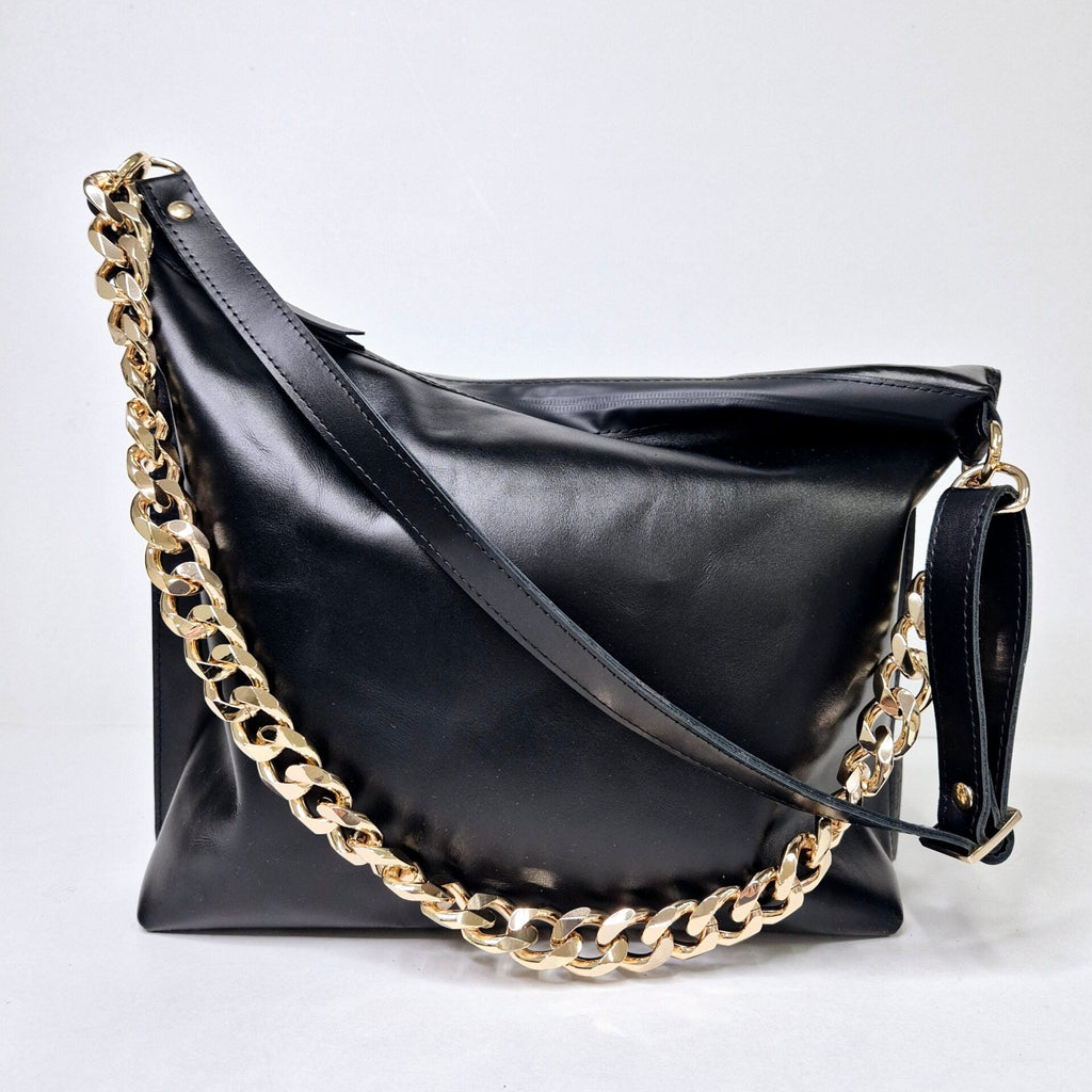 Black Leather Hobo Bag - Large