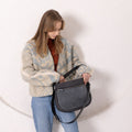 STELLA Leather Handbag - Grey & Suede