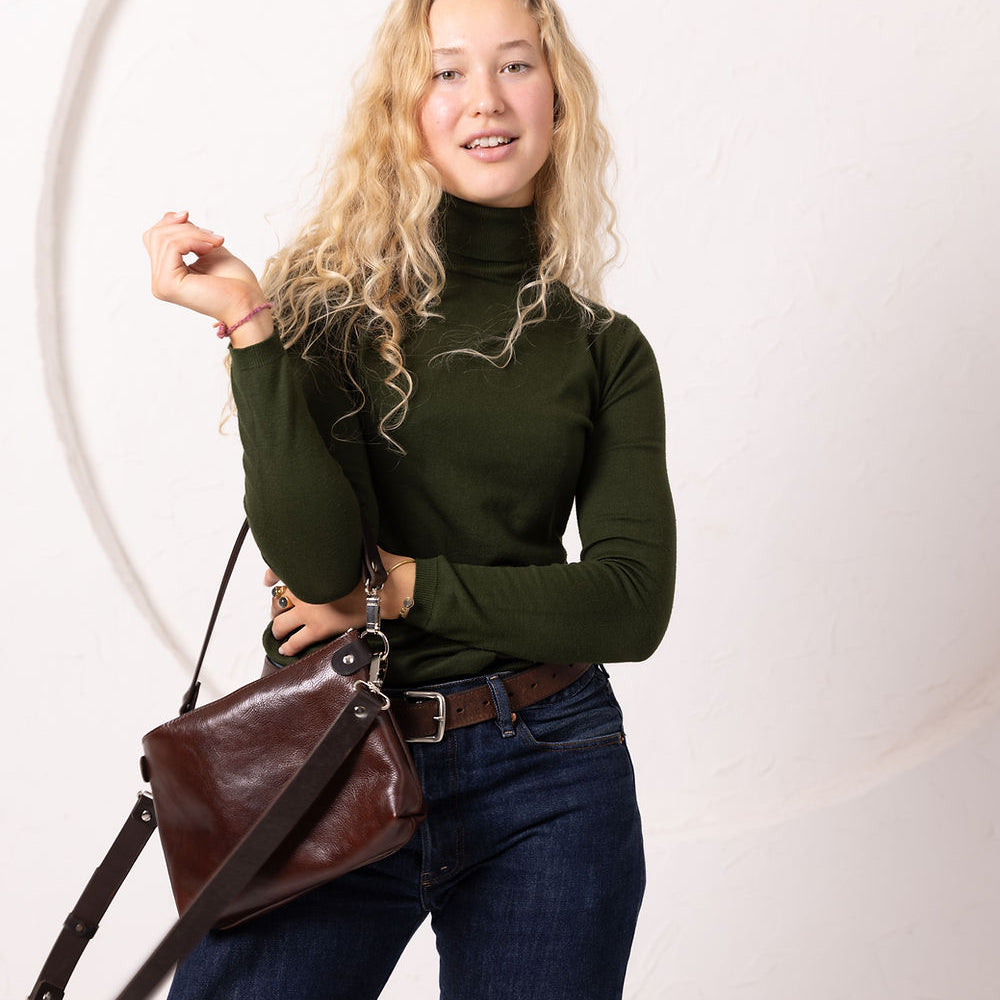 TOMMY Leather Bag with Two Handles - Cognac