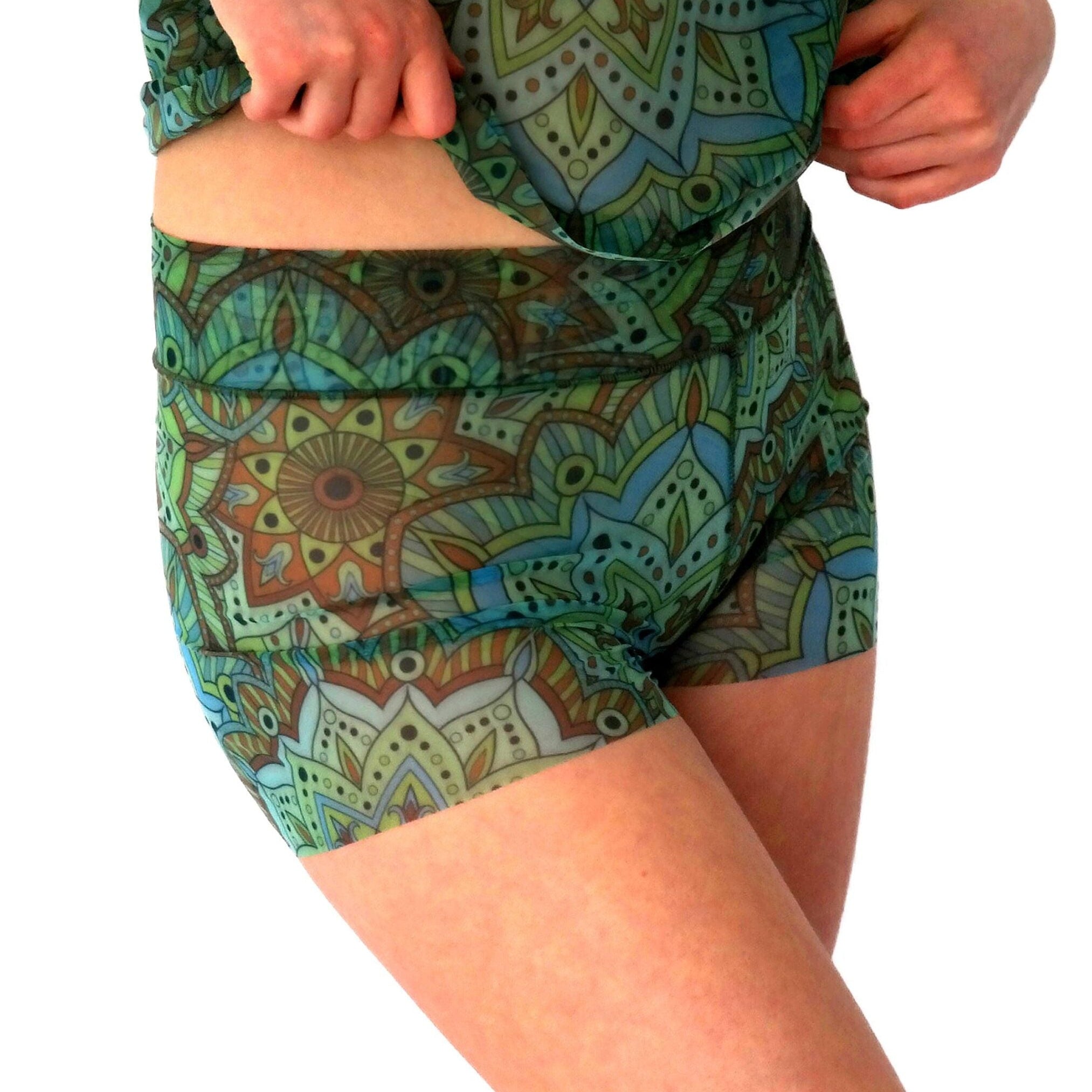 Tan-Through Mini Leggings – Green Mandala