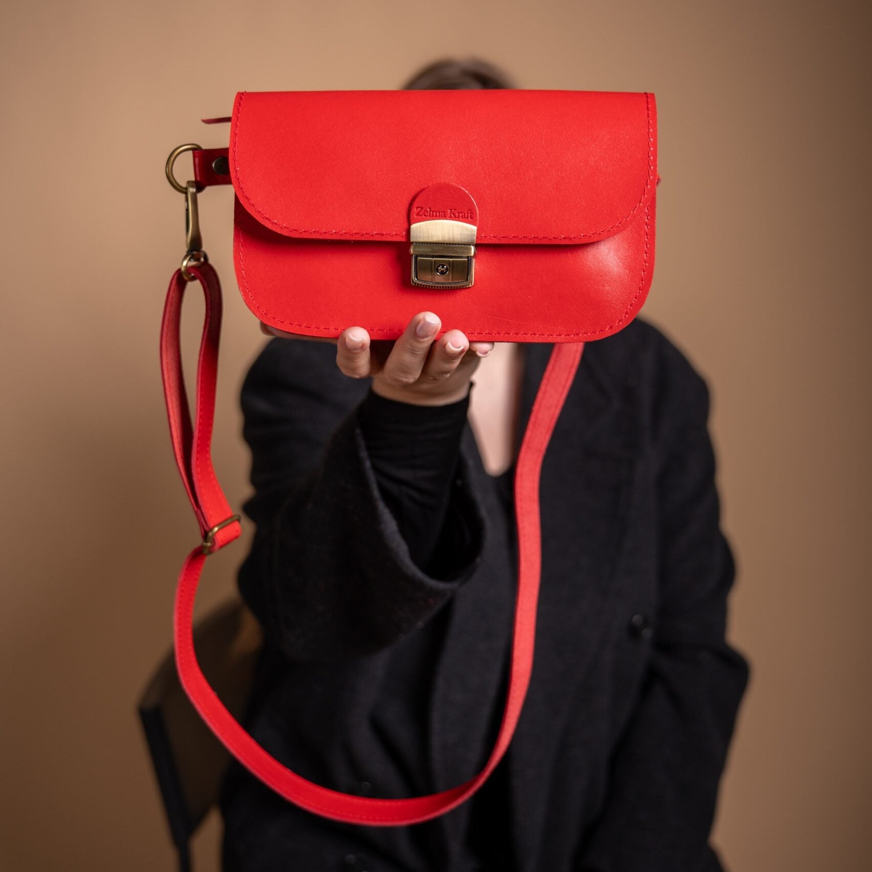Natural Leather Saddle Bag Mini - Red