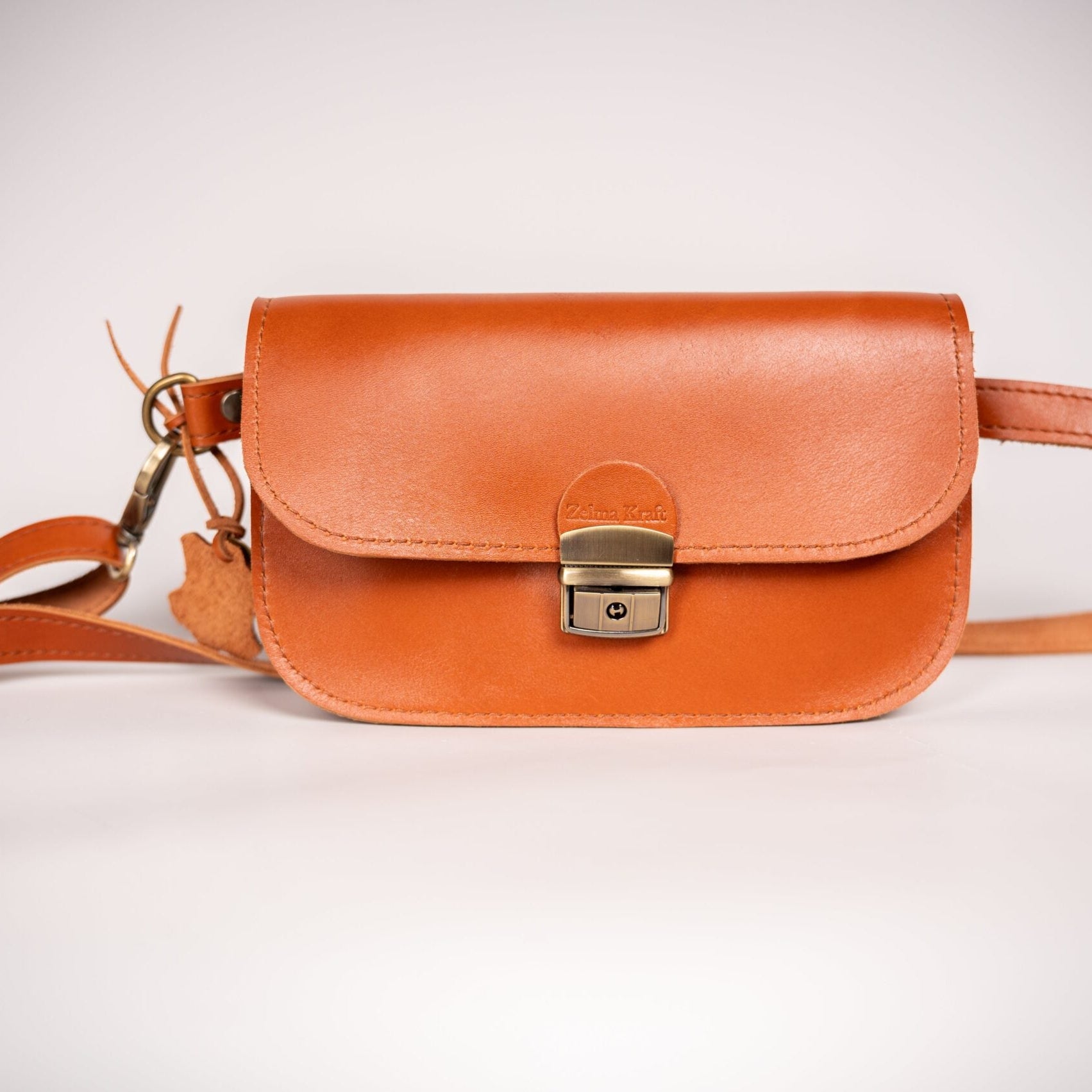 Natural Leather Saddle Bag Mini - Light Brown
