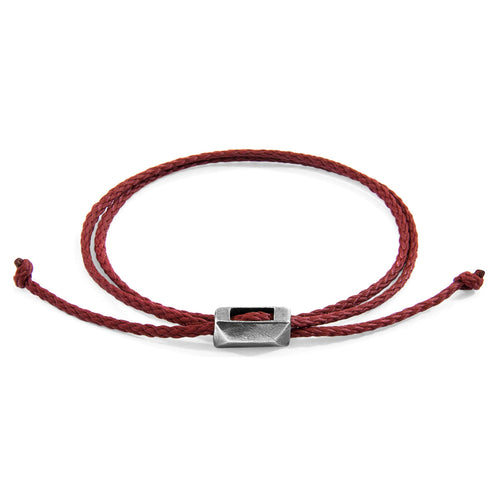 Edward Silver and Rope SKINNY Bracelet - Burgundy Red