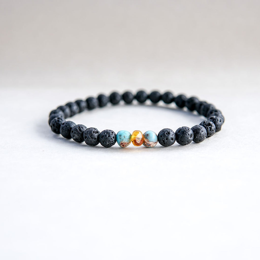 Lava Stone Bracelet with Amber and Turquoise