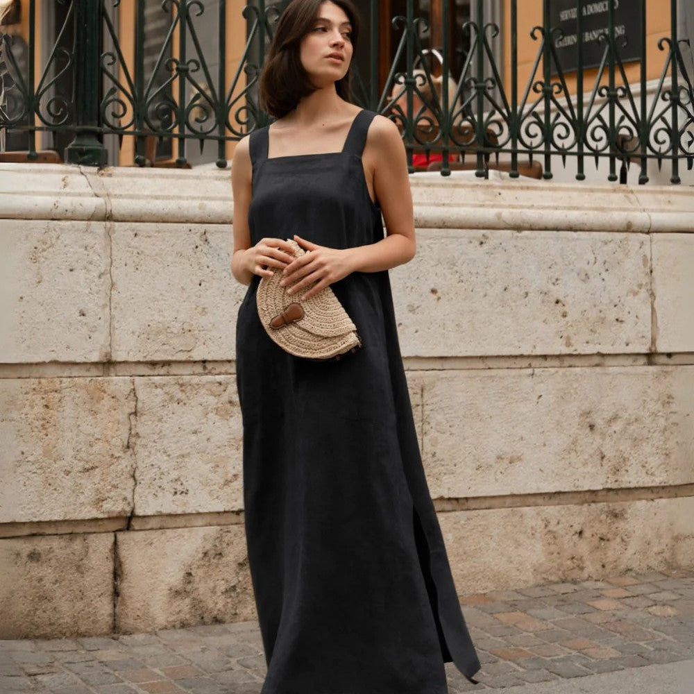 Linen Fugue Dress - Black