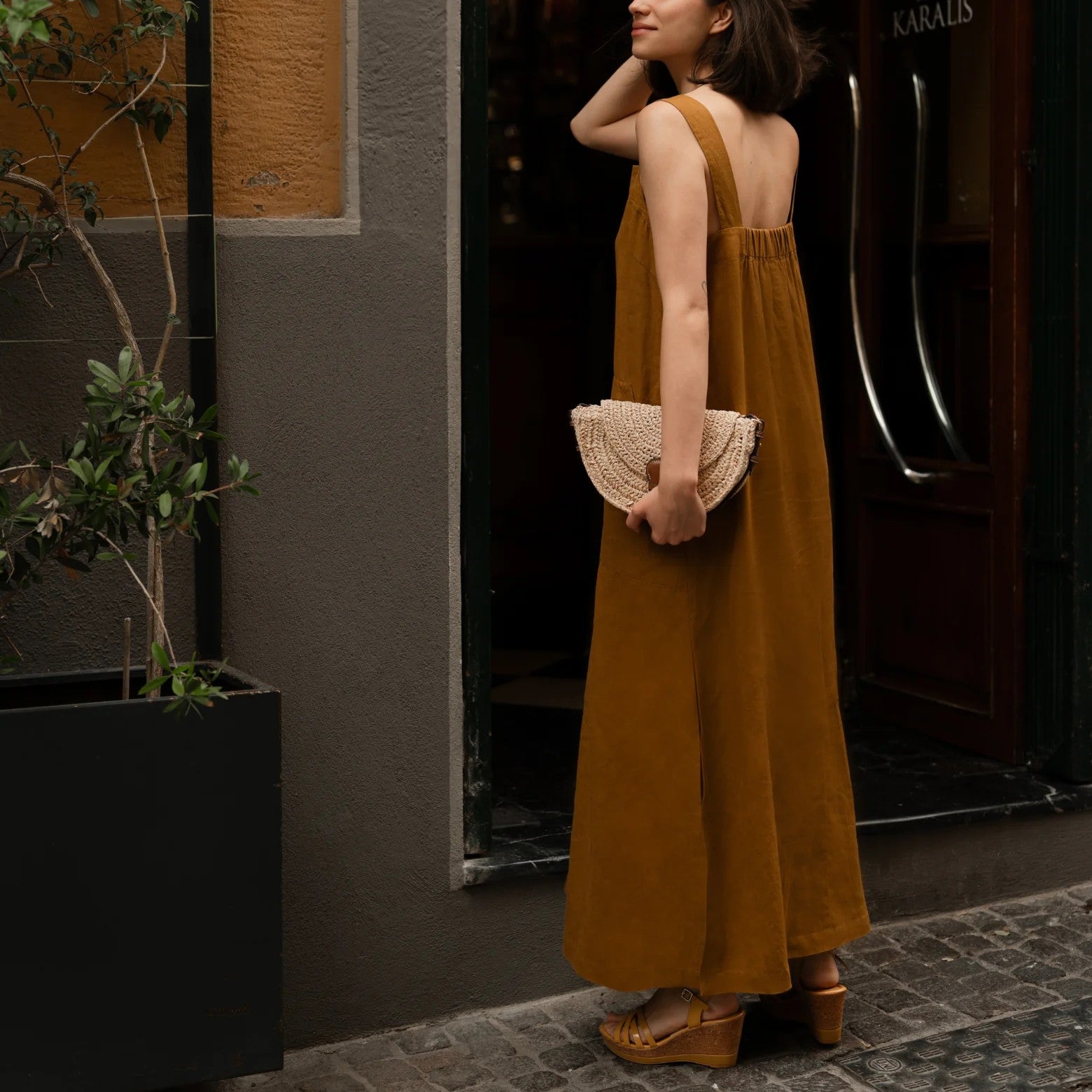Linen Fugue Dress - Bronze