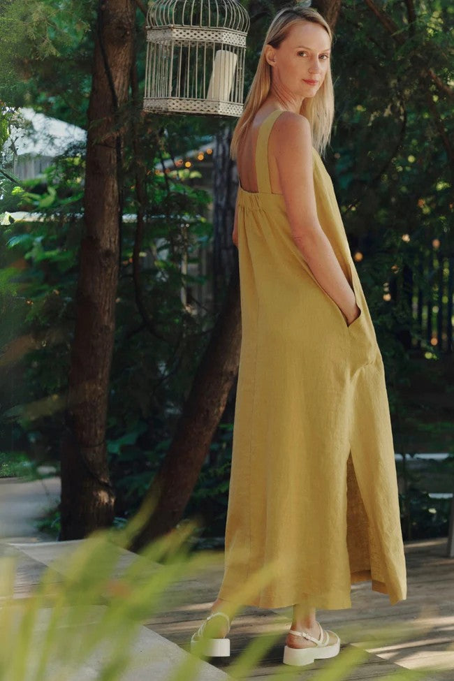 Linen Fugue Dress - Lemon Curry