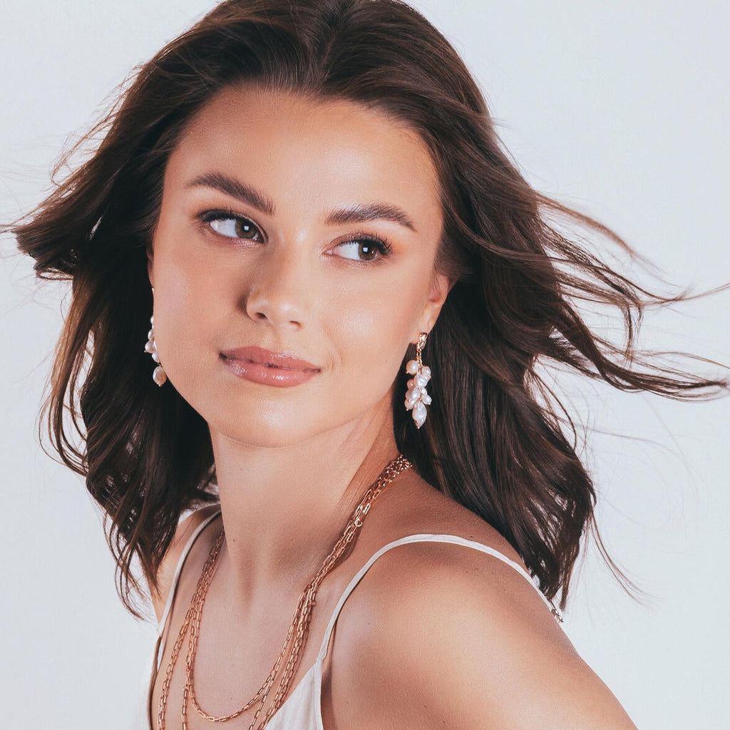 Festive Pearls Earrings - Rose Gold and Silver