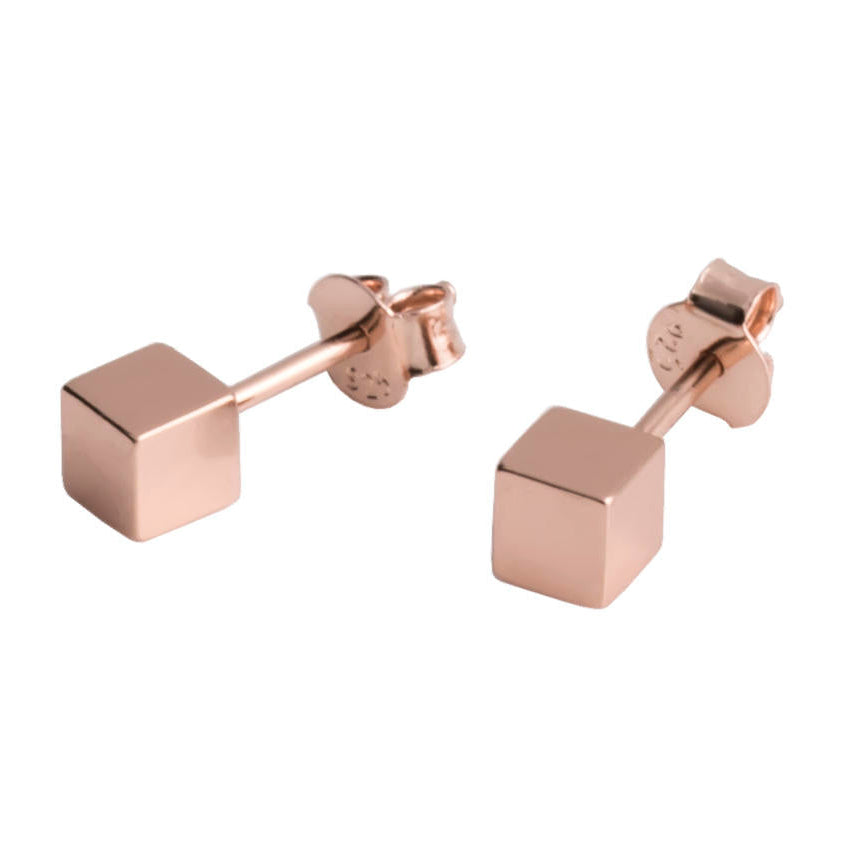 Cube Earrings - Rose Gold and Silver
