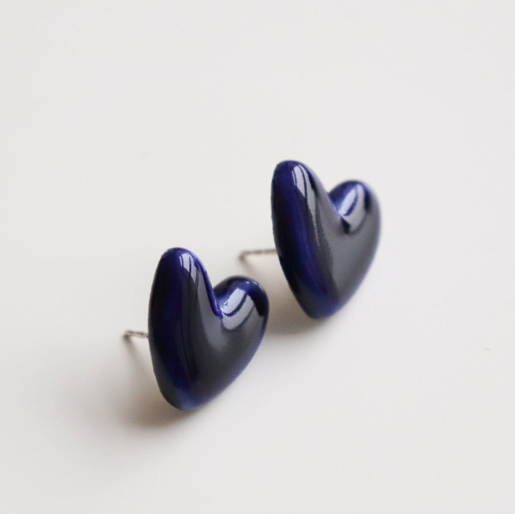 Porcelain Heart Studs -  Blue
