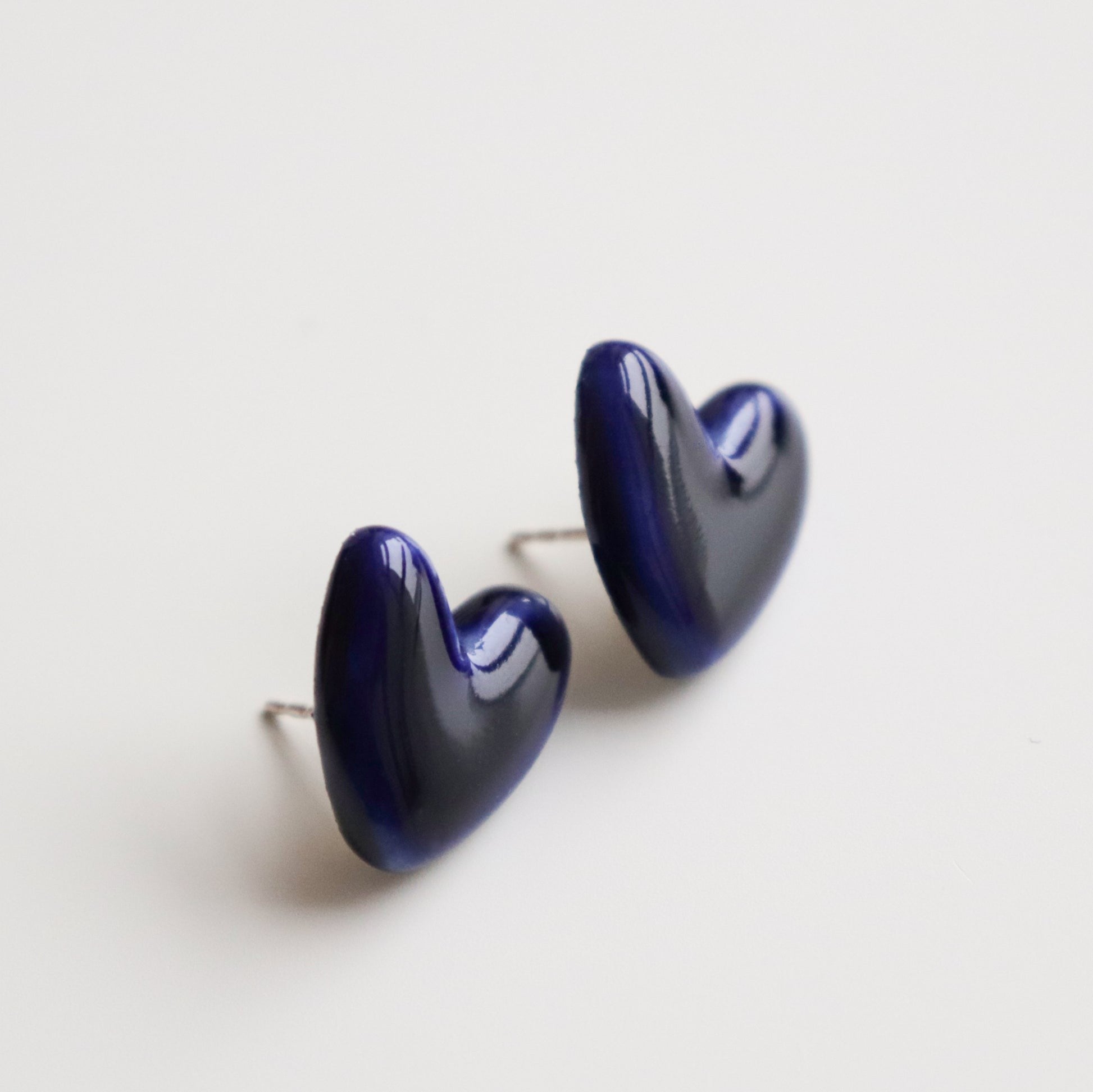 Porcelain Heart Studs -  Blue
