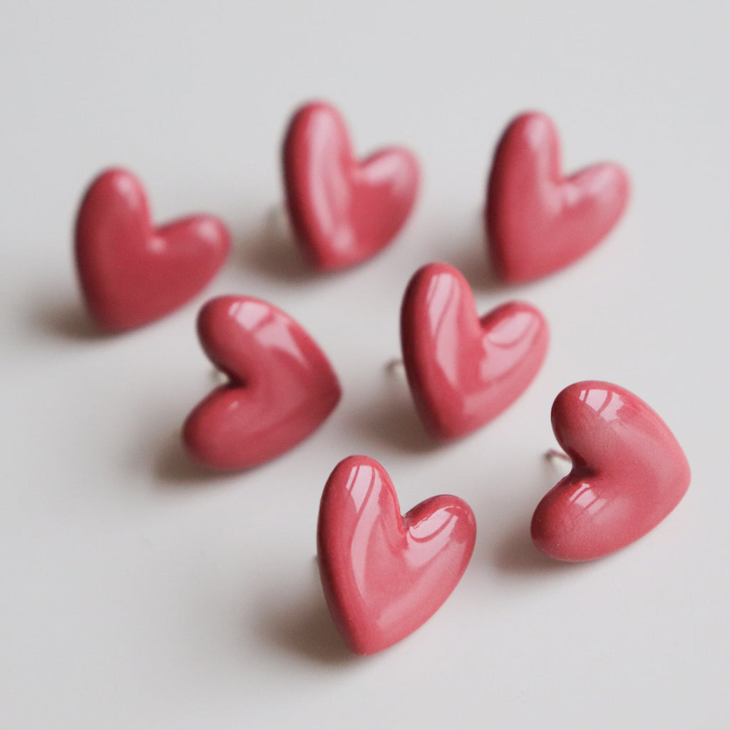 Porcelain Heart Studs -  Pink