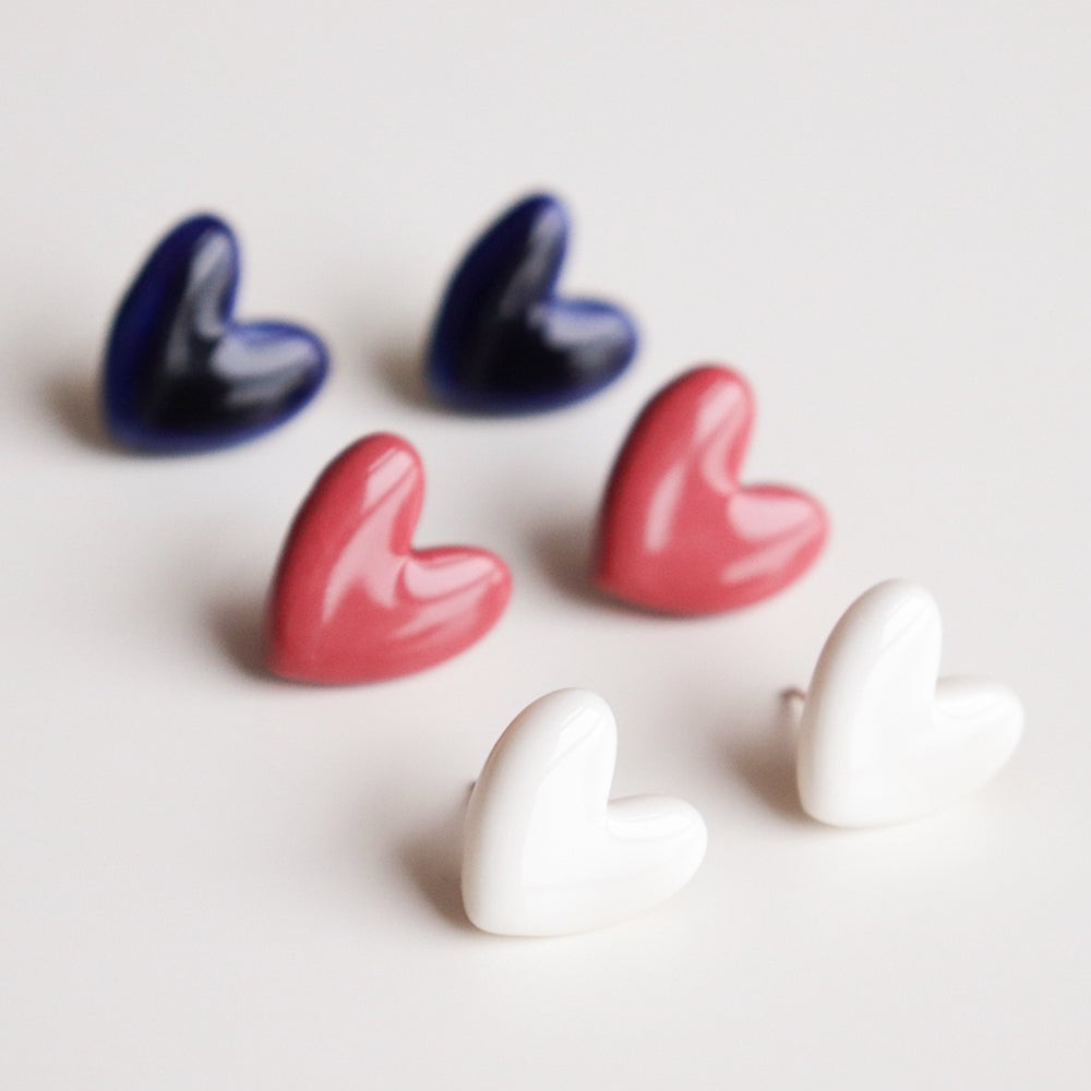Porcelain Heart Studs -  White
