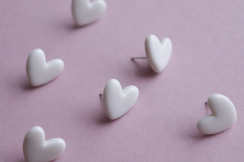 Porcelain Heart Studs -  White