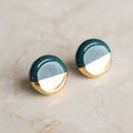 Porcelain Round Stud Earrings - Green and Gold
