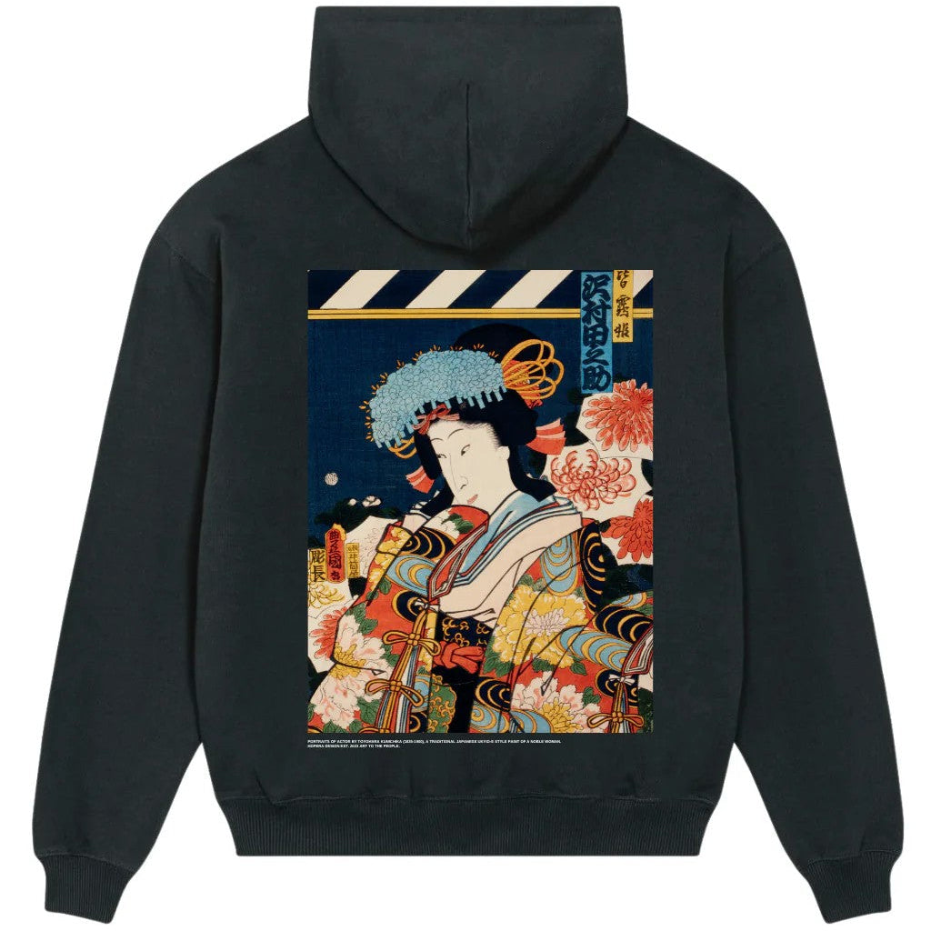 Heavy-Weight Premium Hoodie "Portraits of Actor" by Toyohara Kunichika Black